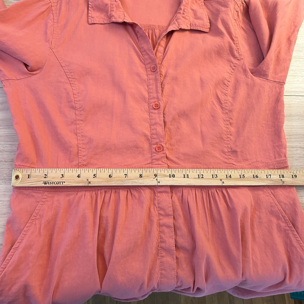 Eileen Fisher Linen Dress Button Front Empire Waist Coral Pink Large - Picture 11 of 14